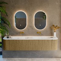 KURVE-DLUX 200cm meubles de salle de bains courbe Gauche + Droite couleur Dusk avec 2 tiroirs et 2 portes. Lavabo STOR SMALL Double sans trou pour robinet, couleur Opalo.-2