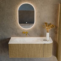 KURVE-DLUX 115cm badmeubel ronding Rechts kleur Dusk met 1 lade en 1 deur. Wastafel BIG SMALL Links zonder kraangat Ostra.-2