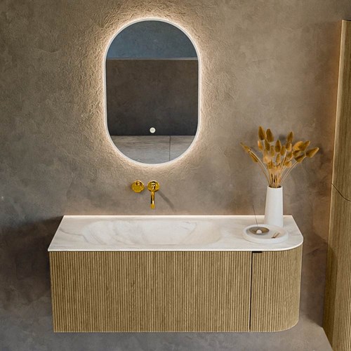 KURVE-DLUX 115cm badmeubel ronding Rechts kleur Dusk met 1 lade en 1 deur. Wastafel BIG SMALL Links zonder kraangat Ostra.-2