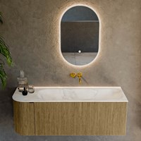 KURVE-DLUX 125cm mueble de baño curva Izquierda color Dusk con 1 cajón y 1 puerta. Lavabo BIG MEDIUM Derecho sin orificio Ostra.-2