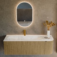 KURVE-DLUX 135cm meubles de salle de bains courbe Droite couleur Dusk avec 1 tiroir et 1 porte. Lavabo BIG MEDIUM Gauche 1 trou pour robinetter, couleur Ostra.-2