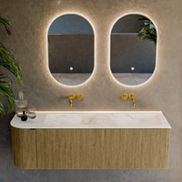 KURVE-DLUX 145cm meubles de salle de bains courbe Gauche couleur Dusk avec 1 tiroir et 1 porte. Lavabo LEAF Double / Droite sans trou pour robinet, couleur Ostra.-2