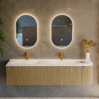 KURVE-DLUX 175cm bathroom vanity set curve Right color Dusk with 2 drawers and 1 door. Vanity top STOR SMALL Double / Left 2 tab holes, color Ostra.-2