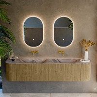 KURVE-DLUX 190cm mueble de baño curva Izquierda + Derecha color Dusk con 2 cajones y 2 puertas. Lavabo STOR SMALL Doble sin orificio Sombra.-2
