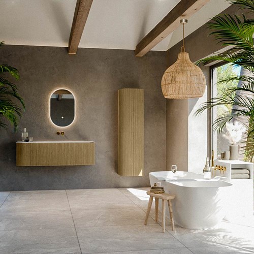 KURVE 135cm mobili da bagno curva Sinistra colore Dusk con 1 cassetto e 1 porta. Lavabo BIG MEDIUM Destra senza foro per il rubinetto, colore Talc.-3