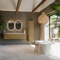 KURVE 170cm mobili da bagno curva Sinistra + Destra colore Dusk con 1 cassetto e 2 porte. Lavabo BIG LARGE Centro senza foro per il rubinetto, colore Talc.-3
