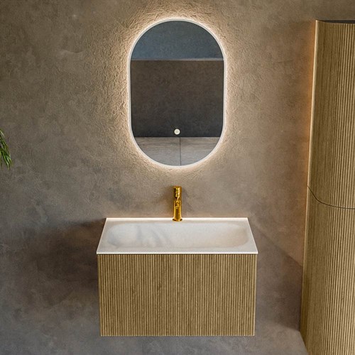 KURVE 70cm meubles de salle de bains couleur Dusk avec 1 tiroir et 0 portes. Lavabo BIG SMALL Centrée 1 trou pour robinetter, couleur Talc.-2