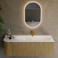 KURVE 135cm meubles de salle de bains courbe Gauche couleur Dusk avec 1 tiroir et 1 porte. Lavabo BIG MEDIUM Droite 1 trou pour robinetter, couleur Talc.-2