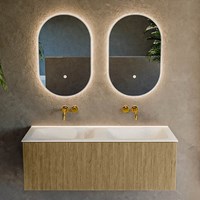 KURVE 120cm meubles de salle de bains couleur Dusk avec 1 tiroir et 0 portes. Lavabo CLOUD Double sans trou pour robinet, couleur Talc.-2