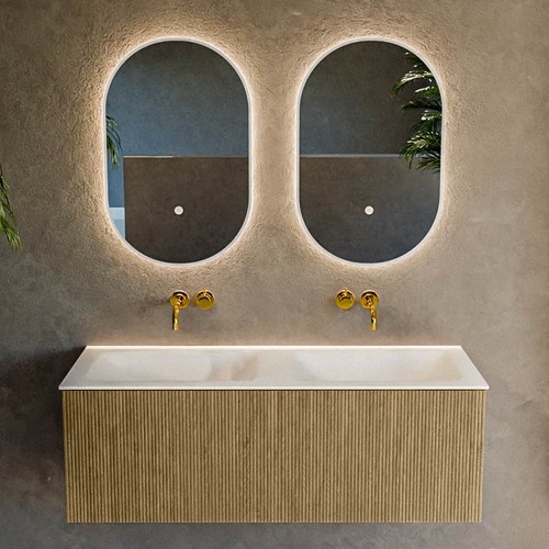 KURVE 120cm meubles de salle de bains couleur Dusk avec 1 tiroir et 0 portes. Lavabo CLOUD Double sans trou pour robinet, couleur Talc.-2