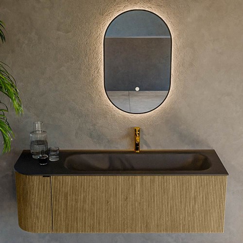 KURVE 135cm badmeubel ronding Links kleur Dusk met 1 lade en 1 deur. Wastafel BIG MEDIUM Rechts 1 kraangat Urban.-2