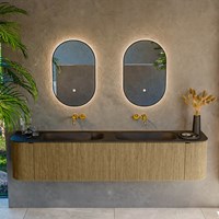 KURVE 200cm bathroom vanity set curve Left + Right color Dusk with 2 drawers and 2 doors. Vanity top BIG SMALL Double without tab hole, color Urban.-2