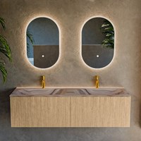 KURVE-DLUX 150cm mueble de baño color Oak con 2 cajones y sin puerta. Lavabo STOR SMALL Doble 2 orificios Sombra.-2