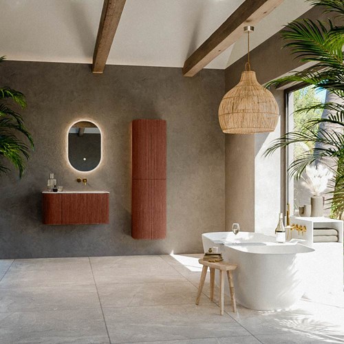 KURVE-DLUX 85cm mobili da bagno curva Sinistra colore Ruby con 1 cassetto e 1 porta. Lavabo CLOUD Destra senza foro per il rubinetto, colore Frappe.-3