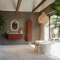 KURVE-DLUX 120cm mueble de baño curva Izquierda + Derecha color Ruby con 1 cajón y 2 puertas. Lavabo BIG SMALL Centro sin orificio Frappe.-3