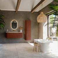 KURVE-DLUX 130cm mobili da bagno curva Sinistra + Destra colore Ruby con 1 cassetto e 2 porte. Lavabo BIG SMALL Centro senza foro per il rubinetto, colore Frappe.-3