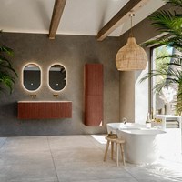 KURVE-DLUX 130cm meubles de salle de bains couleur Ruby avec 2 tiroirs et 0 portes. Lavabo LEAF Double sans trou pour robinet, couleur Frappe.-3