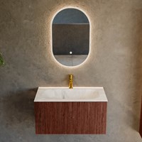 KURVE-DLUX 80cm meubles de salle de bains couleur Ruby avec 1 tiroir et 0 portes. Lavabo BIG SMALL Centrée 1 trou pour robinetter, couleur Frappe.-2