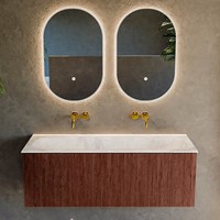 KURVE-DLUX 120cm bathroom vanity set color Ruby with 1 drawer and 0 doors. Vanity top BIG LARGE Center without tab hole, color Frappe.-2