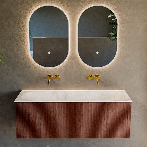 KURVE-DLUX 120cm bathroom vanity set color Ruby with 1 drawer and 0 doors. Vanity top BIG LARGE Center without tab hole, color Frappe.-2