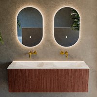 KURVE-DLUX 130cm badmeubel kleur Ruby met 2 lades en 0 deuren. Wastafel LEAF Dubbel zonder kraangat Frappe.-2