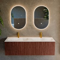 KURVE-DLUX 140cm bathroom vanity set color Ruby with 2 drawers and 0 doors. Vanity top STOR SMALL Double 2 tab holes, color Frappe.-2