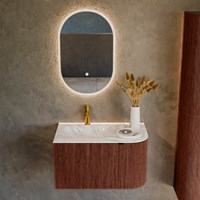 KURVE-DLUX 75cm meubles de salle de bains courbe Droite couleur Ruby avec 1 tiroir et 1 porte. Lavabo GRUNNE Gauche 1 trou pour robinetter, couleur Glace.-2