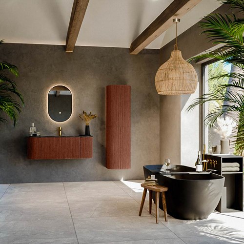 KURVE-DLUX 120cm mueble de baño curva Izquierda + Derecha color Ruby con 1 cajón y 2 puertas. Lavabo BIG SMALL Centro 1 orificio Lava.-3