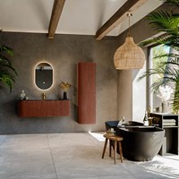 KURVE-DLUX 130cm meubles de salle de bains courbe Gauche + Droite couleur Ruby avec 1 tiroir et 2 portes. Lavabo BIG SMALL Centrée 1 trou pour robinetter, couleur Lava.-3