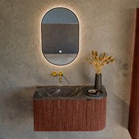 KURVE-DLUX 85cm mobili da bagno curva Destra colore Ruby con 1 cassetto e 1 porta. Lavabo CLOUD Sinistra senza foro per il rubinetto, colore Lava.-2