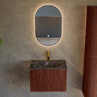 KURVE-DLUX 60cm meubles de salle de bains couleur Ruby avec 1 tiroir et 0 portes. Lavabo CLOUD Centrée 1 trou pour robinetter, couleur Lava.-2
