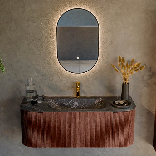 KURVE-DLUX 120cm mueble de baño curva Izquierda + Derecha color Ruby con 1 cajón y 2 puertas. Lavabo BIG SMALL Centro 1 orificio Lava.-2