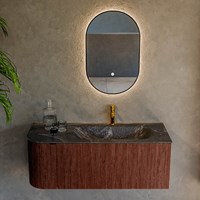 KURVE-DLUX 115cm meubles de salle de bains courbe Gauche couleur Ruby avec 1 tiroir et 1 porte. Lavabo BIG SMALL Droite 1 trou pour robinetter, couleur Lava.-2