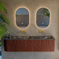 KURVE-DLUX 165cm badmeubel ronding Links kleur Ruby met 2 lades en 1 deur. Wastafel STOR SMALL Dubbel / Rechts zonder kraangat Lava.-2