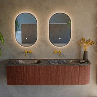 KURVE-DLUX 165cm mueble de baño curva Derecha color Ruby con 2 cajones y 1 puerta. Lavabo STOR SMALL Doble / Izquierda sin orificio Lava.-2