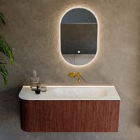 KURVE-DLUX 115cm mobili da bagno curva Sinistra colore Ruby con 1 cassetto e 1 porta. Lavabo BIG SMALL Destra senza foro per il rubinetto, colore Opalo.-2
