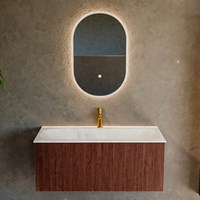 KURVE-DLUX 100cm bathroom vanity set color Ruby with 1 drawer and 0 doors. Vanity top BIG MEDIUM Center 1 tab hole, color Opalo.-2