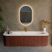 KURVE-DLUX 160cm mueble de baño curva Izquierda + Derecha color Ruby con 1 cajón y 2 puertas. Lavabo BIG MEDIUM Centro 1 orificio Opalo.-2