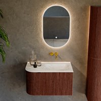 KURVE-DLUX 75cm meubles de salle de bains courbe Gauche couleur Ruby avec 1 tiroir et 1 porte. Lavabo GRUNNE Droite sans trou pour robinet, couleur Ostra.-2