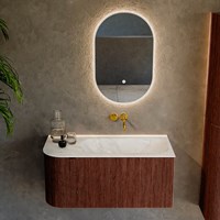 KURVE-DLUX 95cm mobili da bagno curva Sinistra colore Ruby con 1 cassetto e 1 porta. Lavabo BIG SMALL Destra senza foro per il rubinetto, colore Ostra.-2