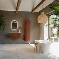 KURVE-DLUX 75cm mueble de baño curva Derecha color Ruby con 1 cajón y 1 puerta. Lavabo GRUNNE Izquierda 1 orificio Sombra.-3