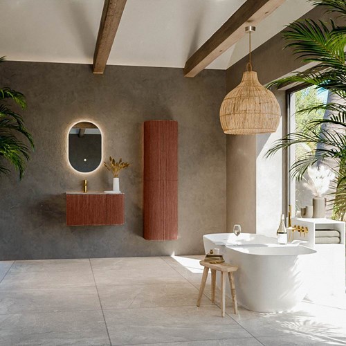 KURVE-DLUX 75cm mueble de baño curva Derecha color Ruby con 1 cajón y 1 puerta. Lavabo GRUNNE Izquierda 1 orificio Sombra.-3