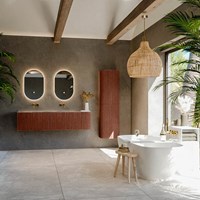 KURVE-DLUX 165cm mueble de baño curva Derecha color Ruby con 2 cajones y 1 puerta. Lavabo STOR SMALL Doble / Izquierda sin orificio Sombra.-3