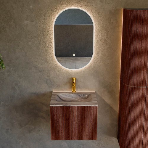KURVE-DLUX 50cm mueble de baño color Ruby con 1 cajón y sin puerta. Lavabo GRUNNE Centro 1 orificio Sombra.-2
