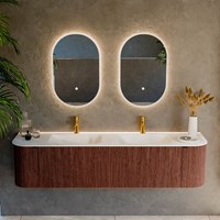 KURVE 180cm badmöbel kurve Links + Rechts farbe Ruby mit 2 schubladen und 2 türen. Einbauwaschbecken CLOUD Doppelt 2 hahnlöcher Talc.-2