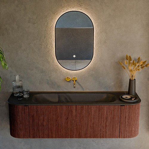 KURVE 150cm badmeubel ronding Links + Rechts kleur Ruby met 1 lade en 2 deuren. Wastafel BIG MEDIUM Midden zonder kraangat Urban.-2