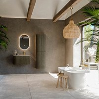 KURVE-DLUX 75cm meubles de salle de bains courbe Gauche couleur Shadow avec 1 tiroir et 1 porte. Lavabo GRUNNE Droite 1 trou pour robinetter, couleur Frappe.-3