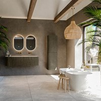 KURVE-DLUX 145cm meubles de salle de bains courbe Gauche couleur Shadow avec 1 tiroir et 1 porte. Lavabo BIG LARGE Droite sans trou pour robinet, couleur Frappe.-3