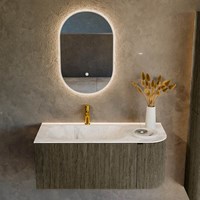 KURVE-DLUX 105cm bathroom vanity set curve Right color Shadow with 1 drawer and 1 door. Vanity top BIG SMALL Left 1 tab hole, color Frappe.-2