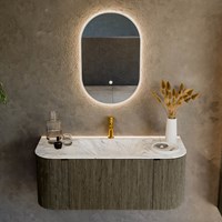 KURVE-DLUX 110cm mobili da bagno curva Sinistra + Destra colore Shadow con 1 cassetto e 2 porte. Lavabo CLOUD Centro 1 foro per rubinetto, colore Glace.-2